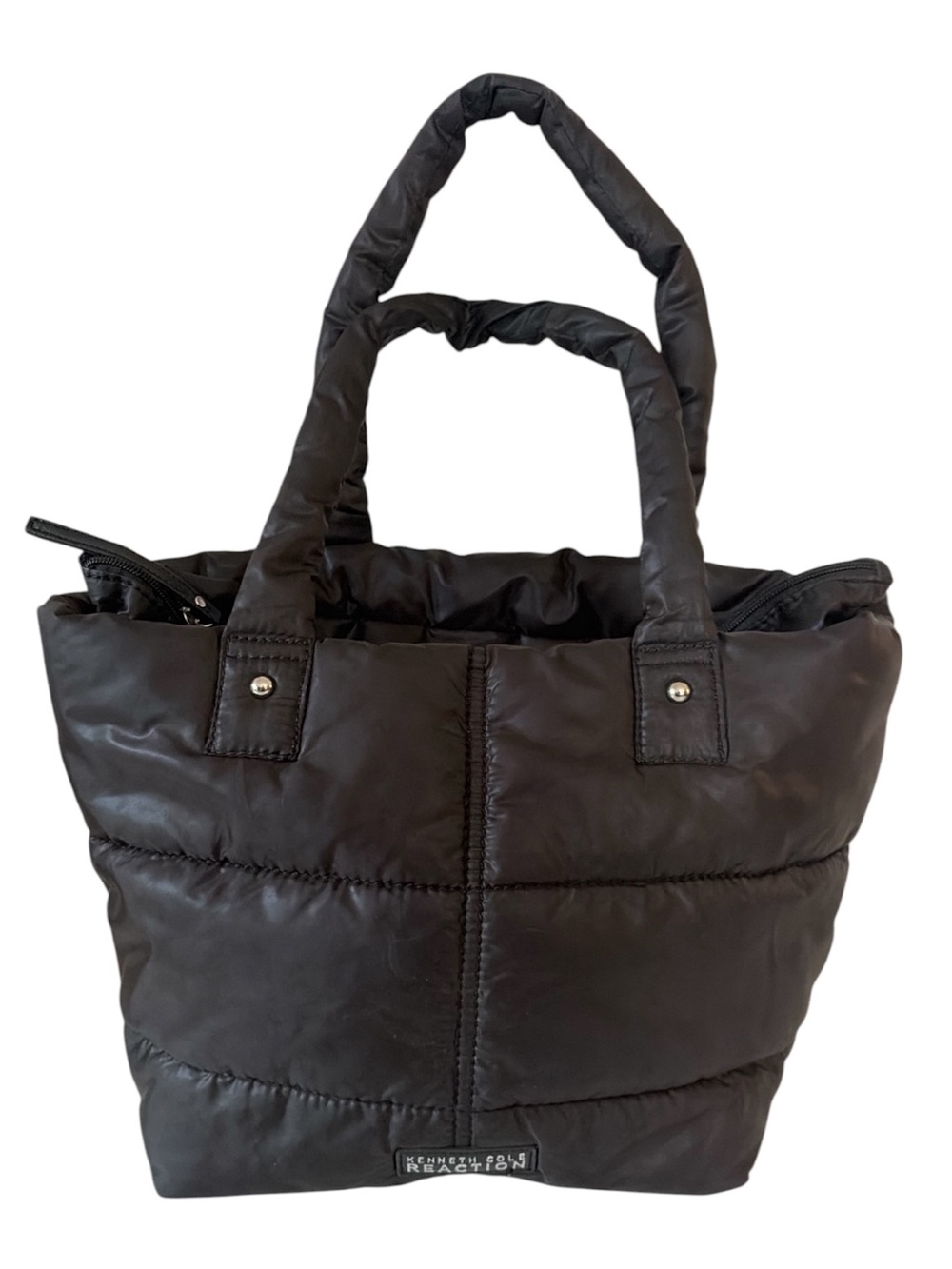 Kenneth Cole Reaction Black Quilted Puffer Nylon Tote Bag Gym Yoga Zip Trendy